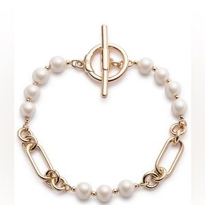 Lauren Ralph Lauren Gold Tone Pearl Flex Line Bracelet